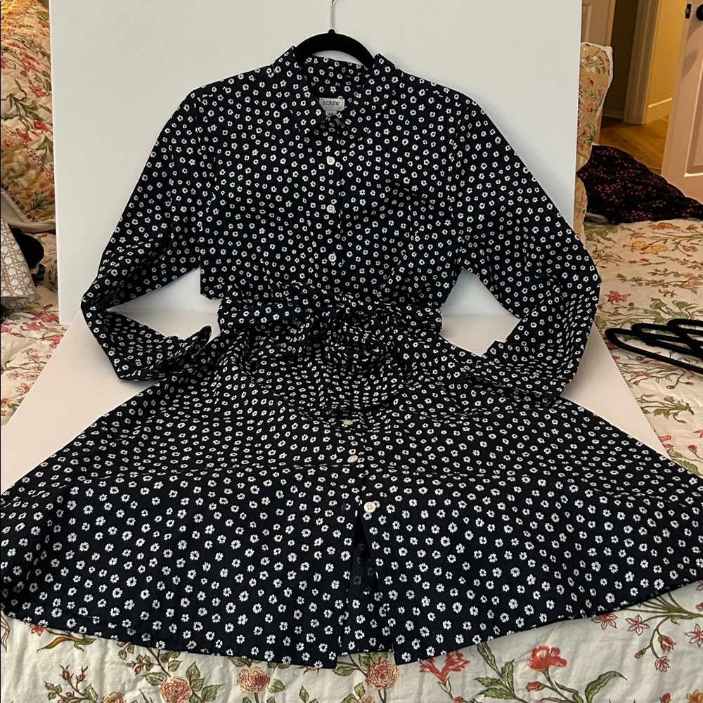 J. Crew Black and White Patterned Midi Dress